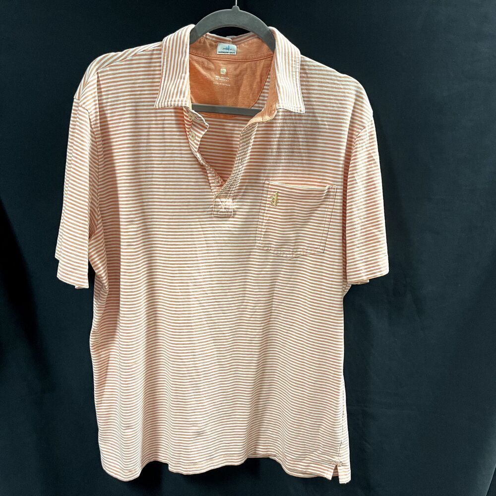 Johnnie O Hangin Out Golf Polo Shirt Orange Stripped FOG Logo Size XL